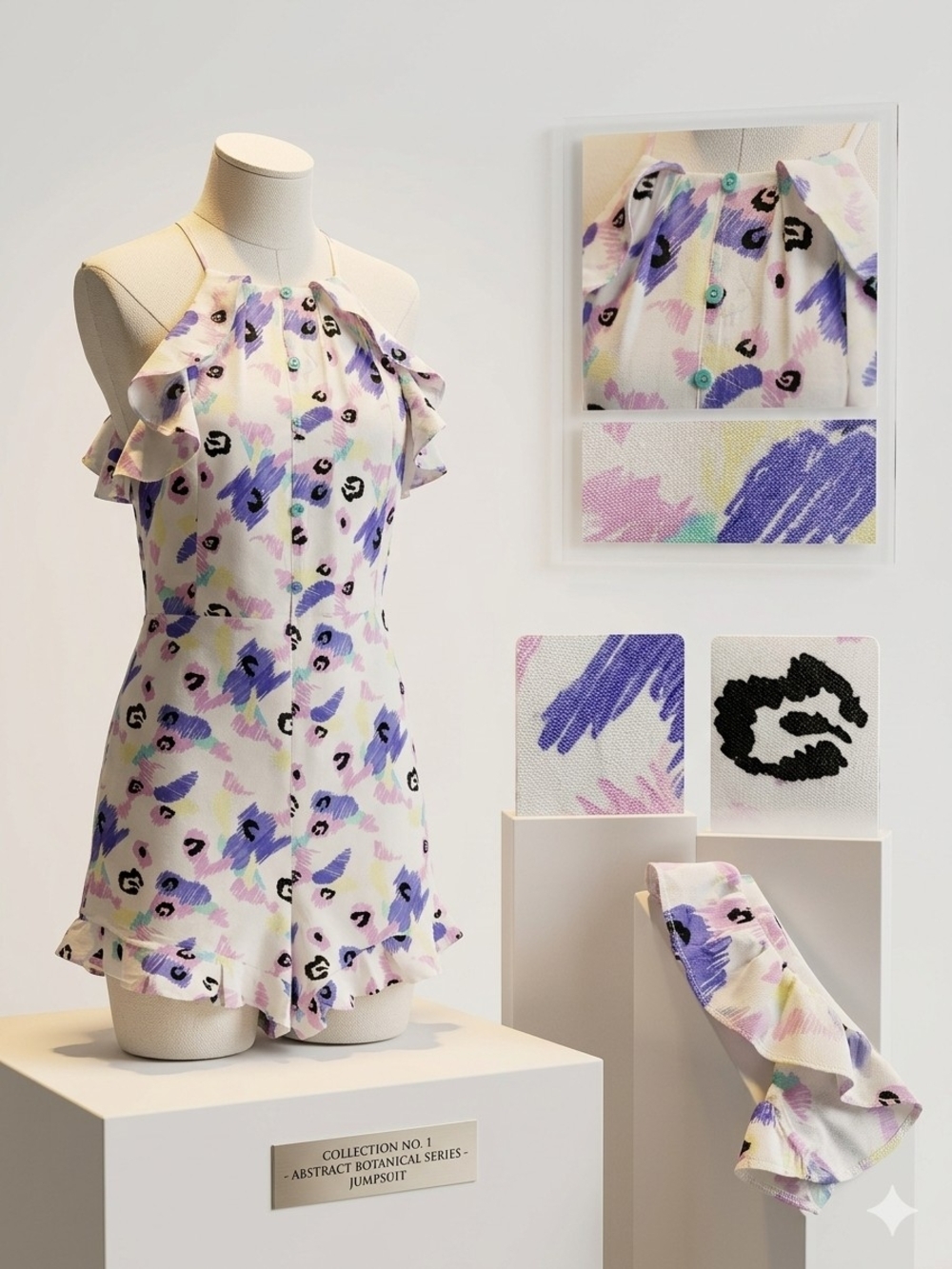 One One Six Abstract Botanical Ruffle Romper — Lavender, Pink & Mint New Whithou